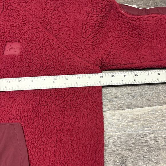 Under Armour UA Sherpa Fleece Red Womens L Teddy Pullover 1/4 Zip Comfort Jacket - Picture 6 of 9